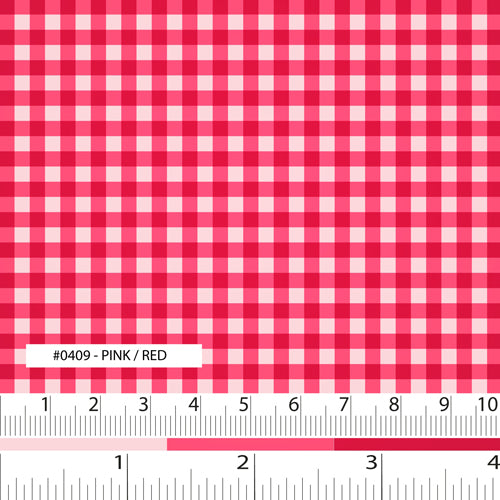 A Day In The Country - Mono Checks - Pink Background/Red Print