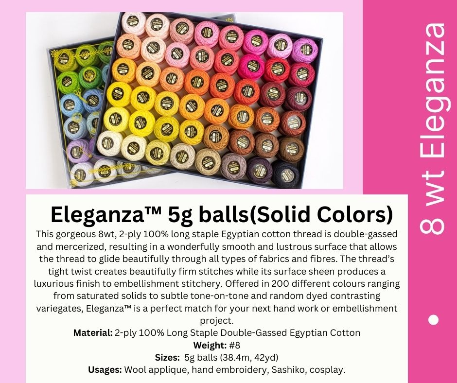 Eleganza 8wt solid Colours - Thread Club *5 balls per month