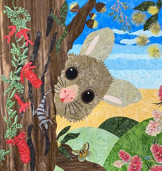 Penny Possum Collage Design (New Size 23.5" x 24.5") Pattern by Veronica Appleyard Designs