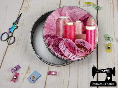 Pink Sewing Threads - Round Metal Storage Tin, 15cm x 5cm