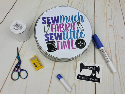 Sew Much Fabric - Round Metal Storage Tin, 15cm x 5cm