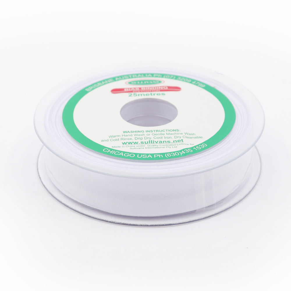 25mm Poly-cotton Bias Binding - White
