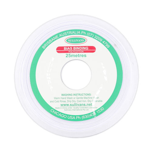 25mm Poly-cotton Bias Binding - White