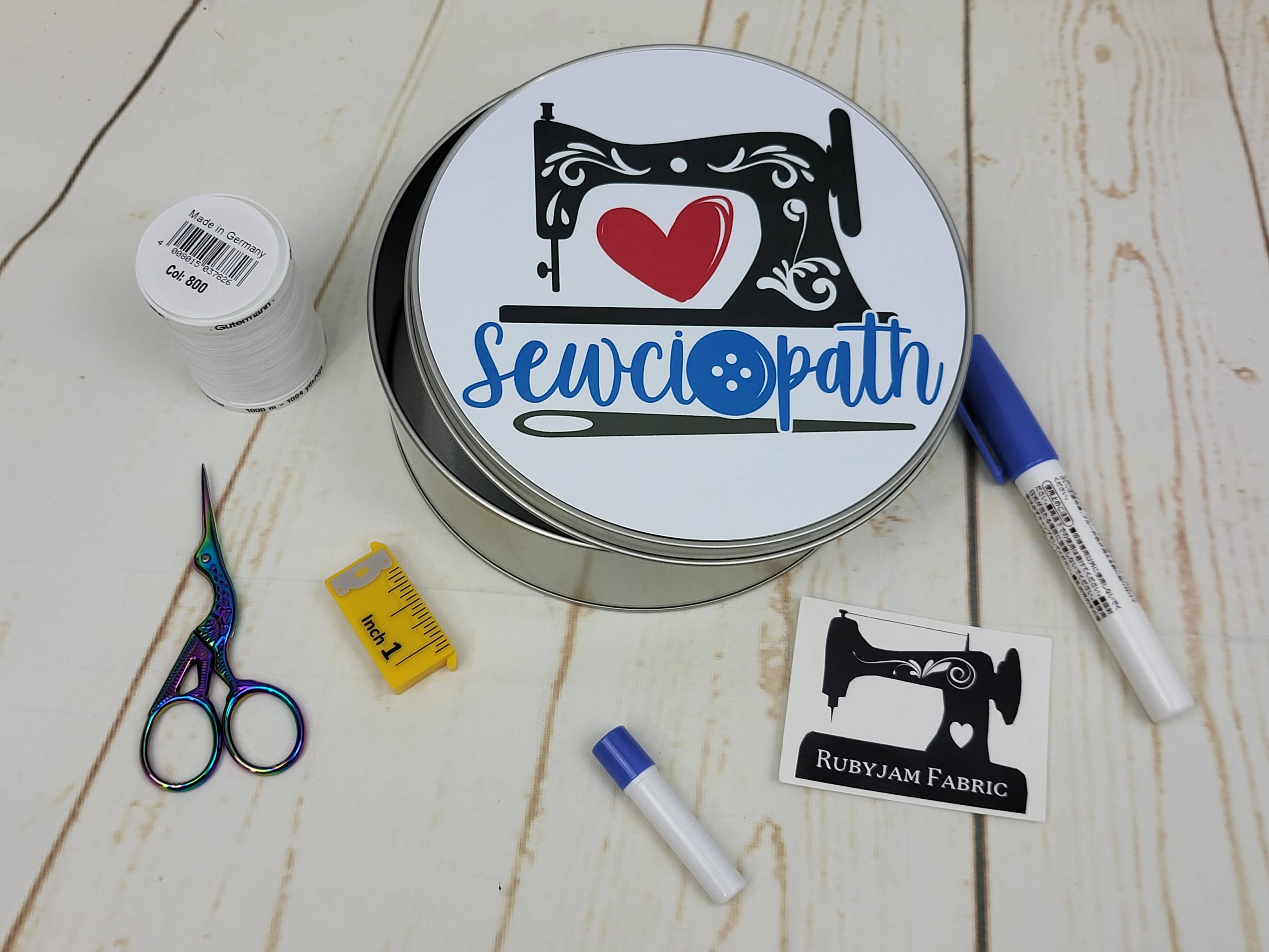 Sewciopath - Round Metal Storage Tin, 15cm x 5cm