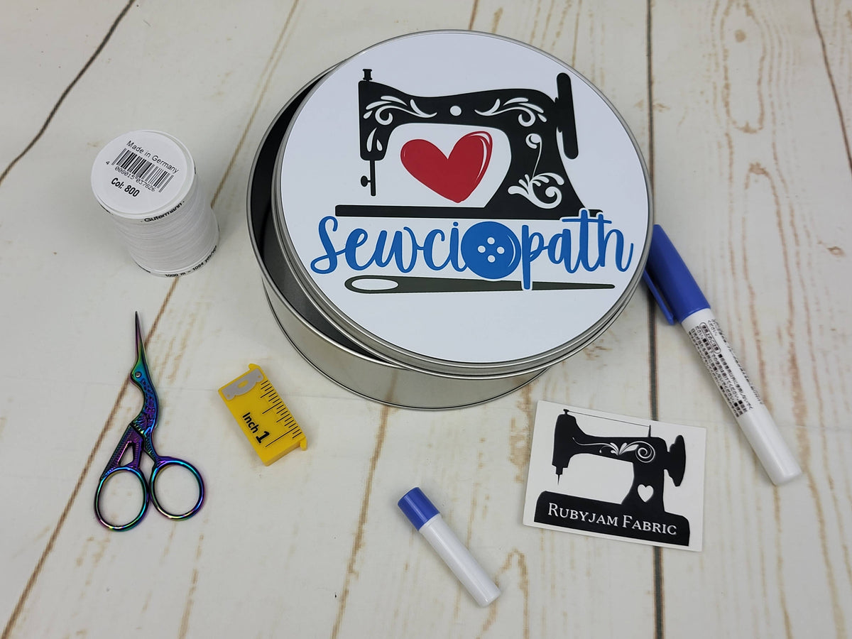 Sewciopath - Round Metal Storage Tin, 15cm x 5cm