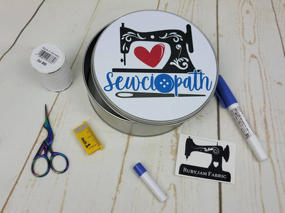 Sewciopath - Round Metal Storage Tin, 15cm x 5cm