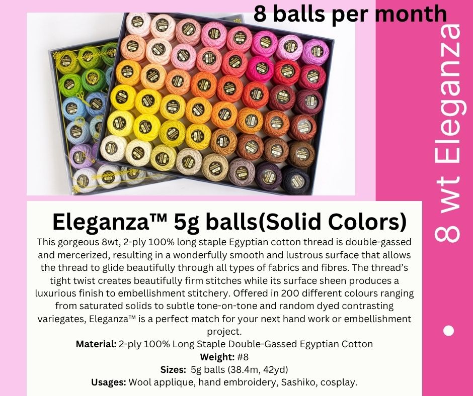 Eleganza 8wt solid Colours - Thread Club *8 balls per month