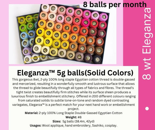 Eleganza 8wt solid Colours - Thread Club *8 balls per month