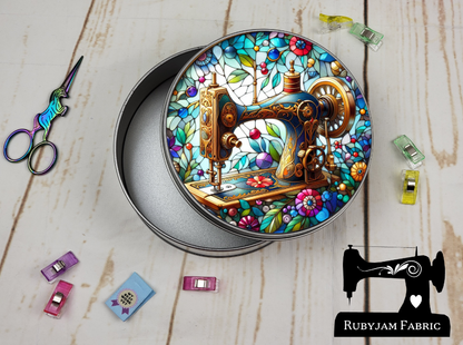 Sewing Machine - Round Metal Storage Tin, 15cm x 5cm