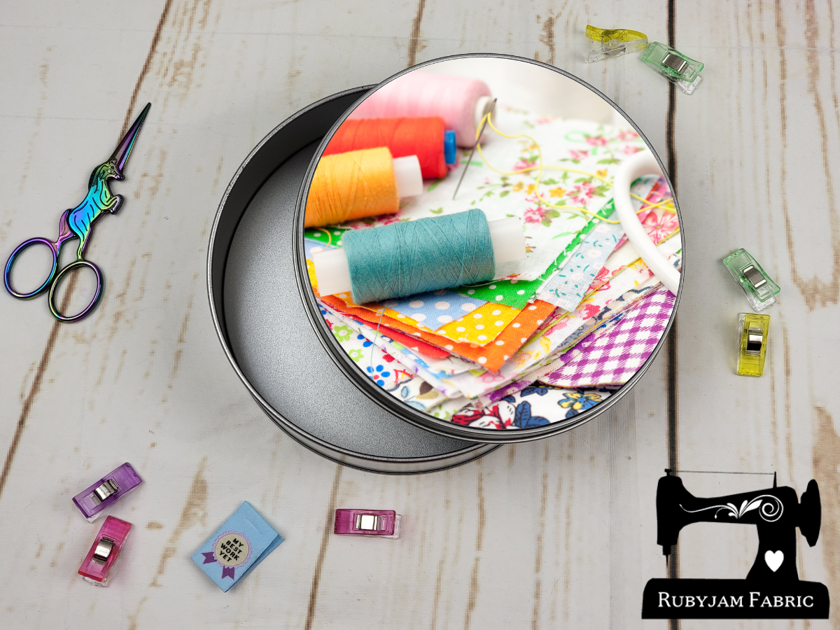 Quilting Charm Squares - Round Metal Storage Tin, 15cm x 5cm