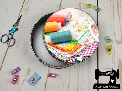 Quilting Charm Squares - Round Metal Storage Tin, 15cm x 5cm