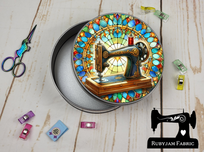 Sewing Machine - Round Metal Storage Tin, 15cm x 5cm