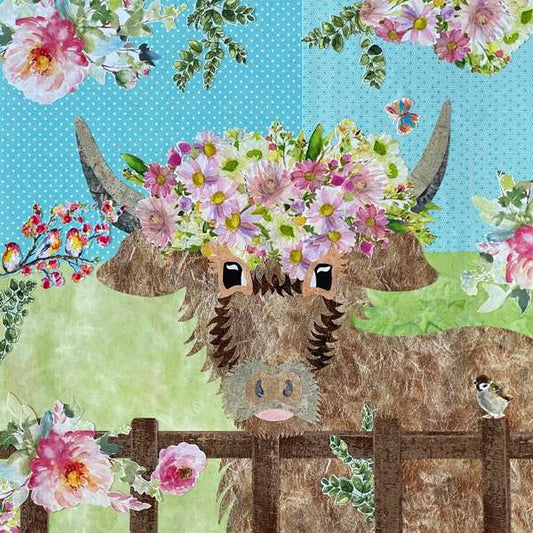 Daisy (Highland Cow) Collage Design (Size 20" x 20") Pattern by Veronica Appleyard Designs
