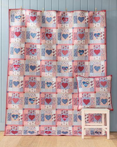 Tilda Village Life Heart of the Village Quilt - Blue/Burgundy