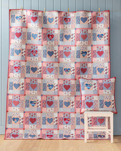 Tilda Village Life Heart of the Village Quilt - Blue/Burgundy