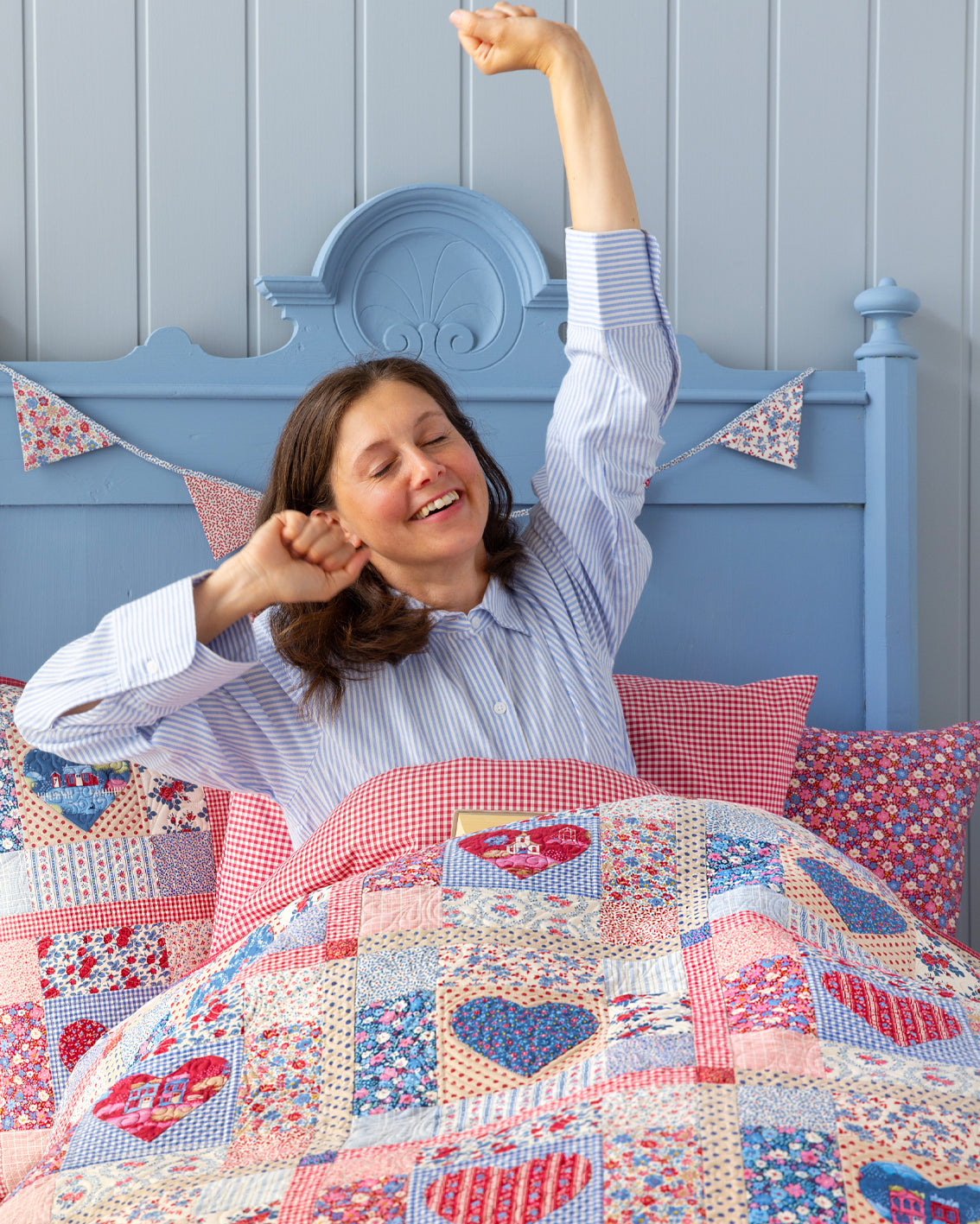 Tilda Village Life Heart of the Village Quilt - Blue/Burgundy