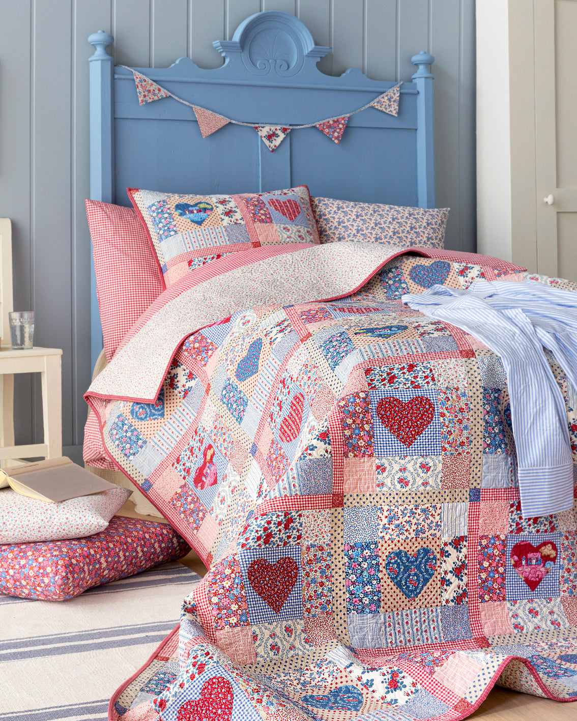 Tilda Village Life Heart of the Village Quilt - Blue/Burgundy