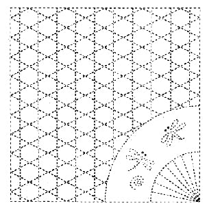 White - 6 , Sashiko Printed Cloth - Cross Hatch & Fan
