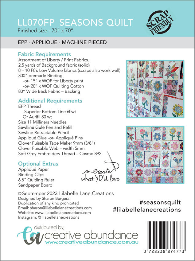 Seasons Quilt by Lilabelle Lane Creations - Full EPP KIT