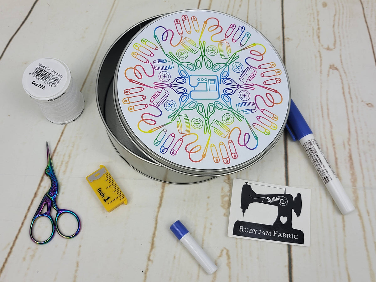 Rainbow Sewing Mandala - Round Metal Storage Tin, 15cm x 5cm