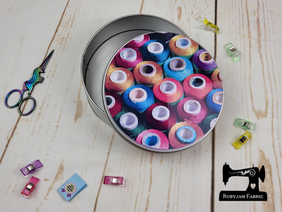 Sewing Cotton Reels - Round Metal Storage Tin, 15cm x 5cm